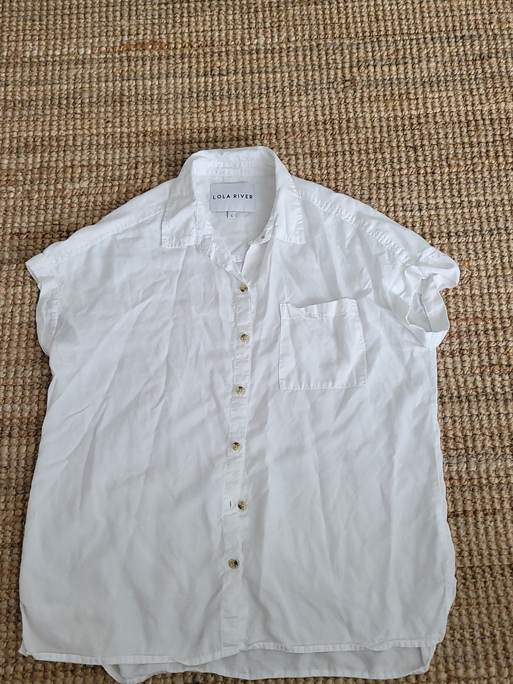 Lola River White Short-Sleeve Button Front Blouse